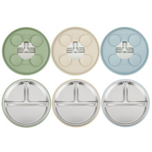 PandaEar 3 Pack Stainless Steel Toddler Plates with Suction, Divided Suction Plate for Baby Led Weaning, Non-Slip Toddler Baby Feeding Set Dishwasher