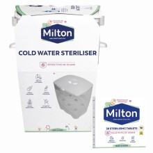 MiltonBaby Cold Water Steriliser & Sterilising 28 Tablets, Desinfecting Antiseptic Unit, Holds 6 Feeding Baby Bottles with Welari Thank You Card | (1