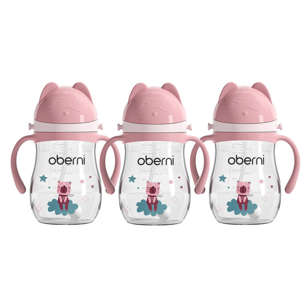 Oberni Toddler Sippy Cup, Non Spill Baby Water Bottle 270Ml/9Oz, Leakproof Trainning Cup With Valved Spout, Pink/Pack Of 3