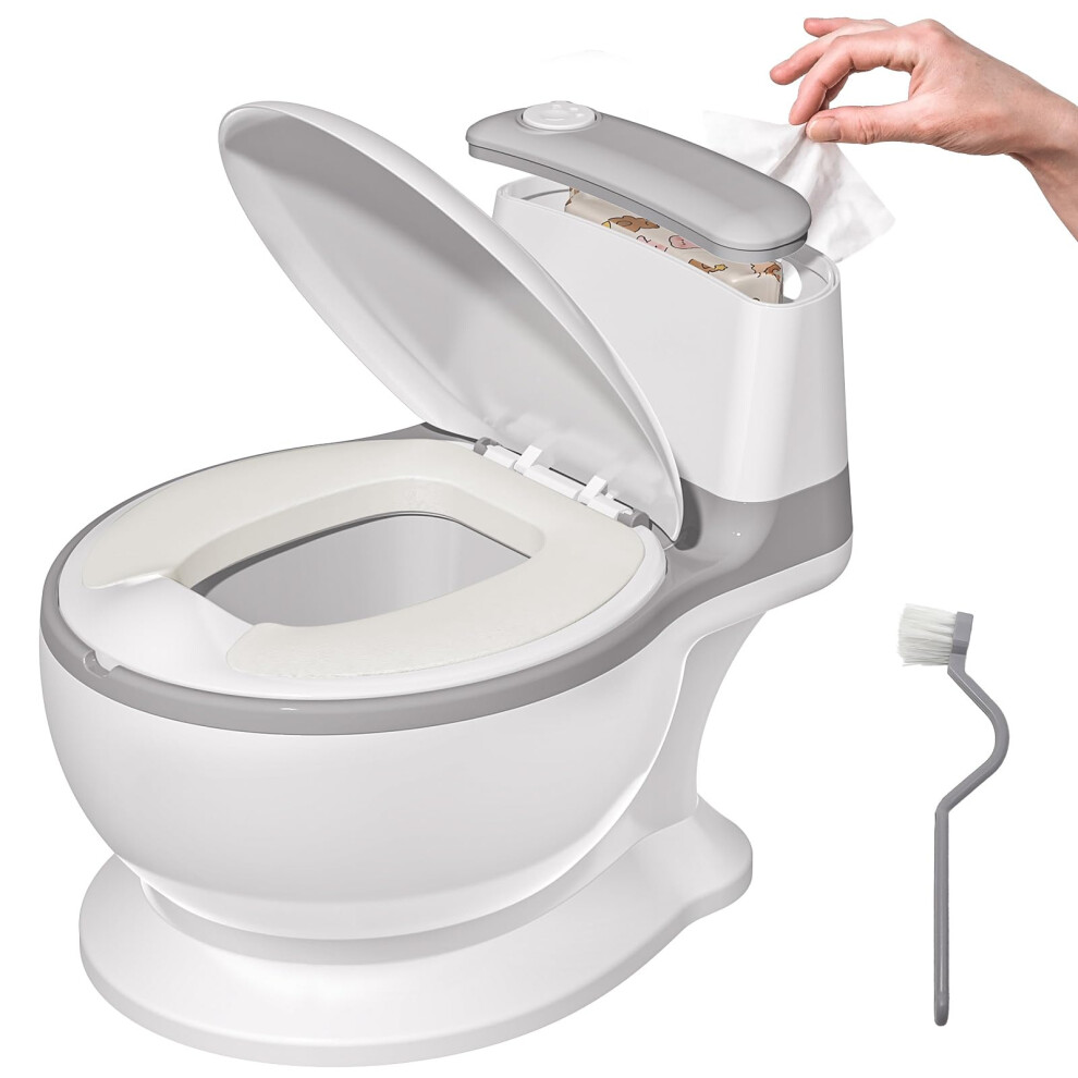 Potty Training Toddler Toilet Seat, Baby Potty For Boys Girls, Toddlers Pottie Realistic Toilet Pottys Chair Potties With Splash Guard Anti-Slip Base Sweetmirth