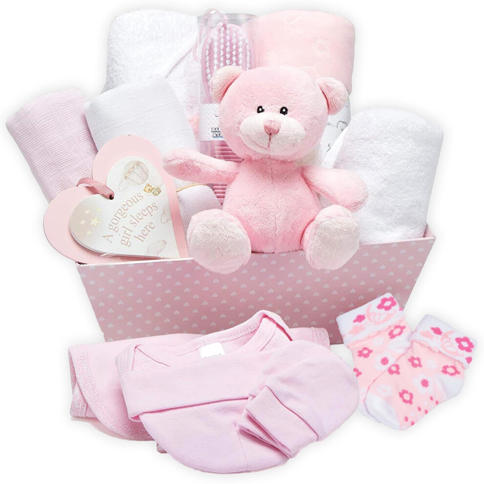 Baby Girl Gifts Newborn | 17-Piece Baby Hamper With Clothes & Keepsakes | Newborn Baby Girl Gift Set | Baby Shower Present – Pink Baby Box Shop