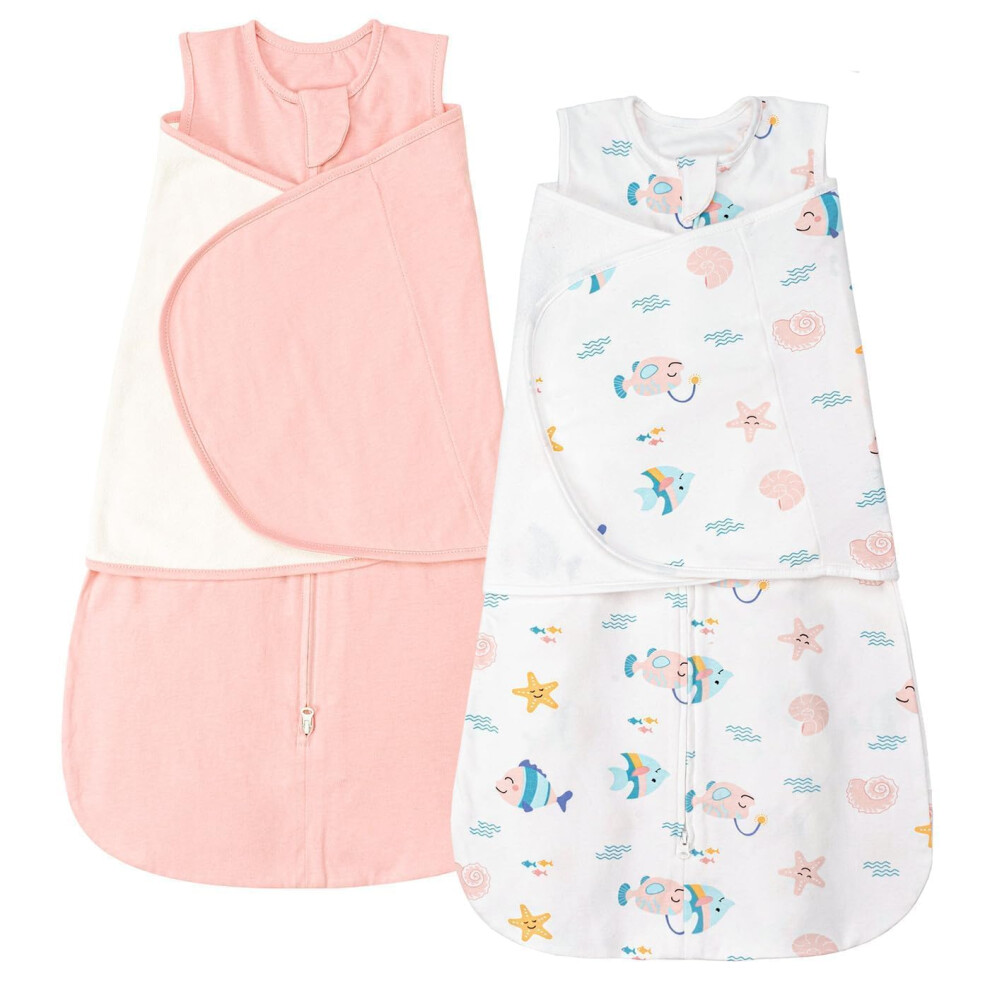 Newborn Sleeping Bag 1.0 Tog 2 Pack Swaddle Wrap Baby Swaddle Sleeping Bag 100% Cotton Baby Wearable Blanket For New Born Infant Boy Girl Grow Zigjoy