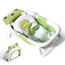 Baby Bath Tub Toddler Bath Tubs with Thermometer, Collapsible Bathtub Baby Essentials for Newborn Portable Travel Bath with Soft Cushion Seat Mat for