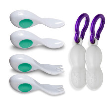 Doddl Baby Spoon and Fork, Cutlery Set for Babies 6+ Months, Learn to Self-Feed. Helps Weaning (Aqua (Twin Pack))