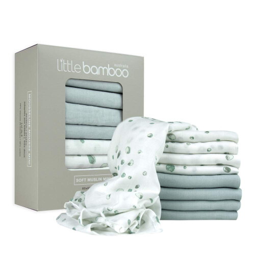 Little Bamboo Muslin Squares 8 Pack, 60 x 60cm, Whisper Grey 1