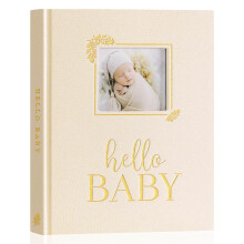 Lanpn Hello Baby Memory Book, Newborn First 5 Year Keepsake with DIY Window, Linen Baby Book Memories Journal Scrapbook Photo Book, Baby Milestone Al