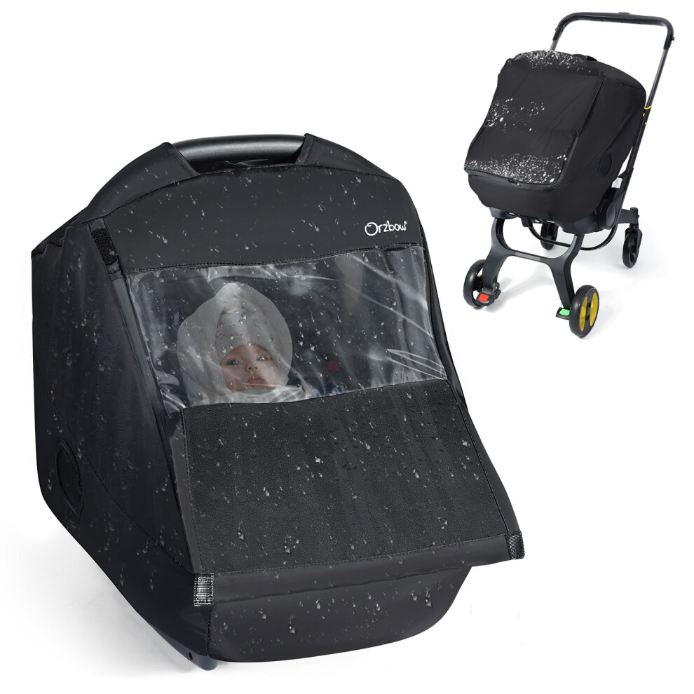 Orzbow Winter Baby Car Seat Cover,Universal Car Seat Rain Cover For Baby W/Transparent Front Zip Door,Side Mesh Holes,All-Round Snow,Wind And Rain Pr