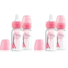 Dr Brown's Natural Flow Anti-Colic Options+ Narrow Baby Bottle, 4oz/120 ml, with Level 1 Slow Flow Teat, Pack of 4, Pink
