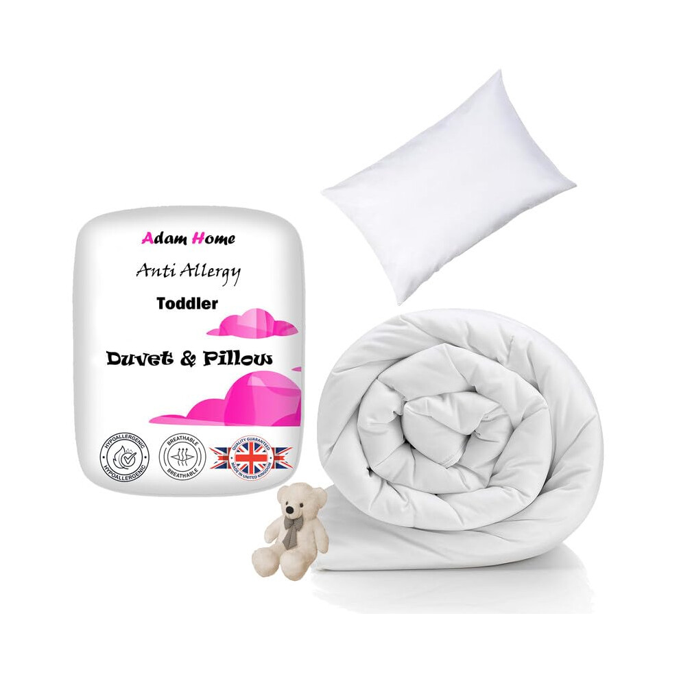 4.5 Tog Toddler Duvet And Pillow Set 100% Microfibre Anti-Allergy Lightweight Cot Bed (Duvet 120X150 Cm) & (Pillow 40X60 Cm) Hypoallergenic Adam Home