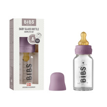 BIBS Baby Glass Bottle. Anti-colic. Round Natural Rubber Latex Nipple. Supports Natural Breastfeeding, 110 ml, Mauve
