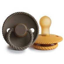 FRIGG Rope Latex Pacifier Pack of 2 | Natural Rubber Soother Dummy | BPA-Free | Made in Denmark | Symmetrical Cherry Shaped Nipple (Honey Gold/Portob