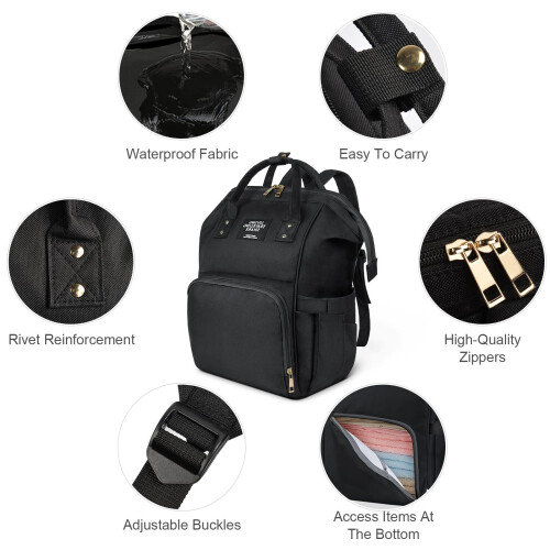 Vicloon Baby Changing Bag Backpack, Multi-Function Nappy Changing Back Pack, Waterproof Diaper Bag Maternity Bags Mum Dad Backpack, Black 2