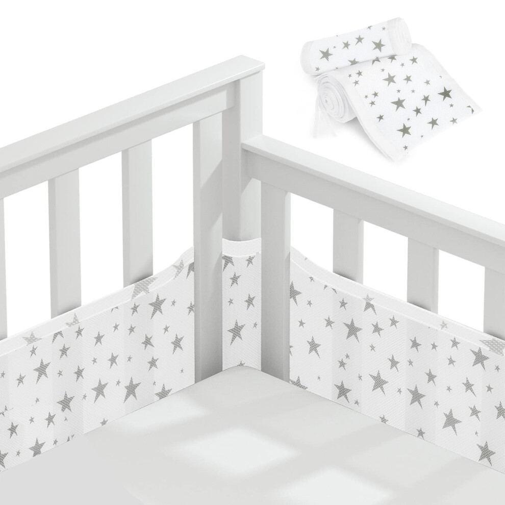 Cot Bumper, 2Pcs Breathable Mesh Cot Liner, Crib Rail Cover Baby Crib Bumper, Baby Boys Girls Nursery Breathable Crib Bed Liner Bumper (Star) Aolso