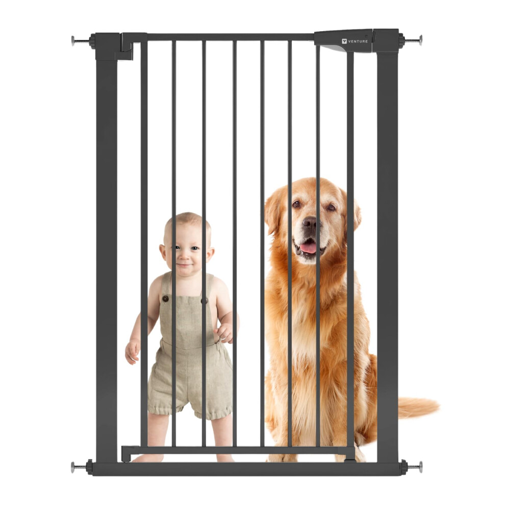 Venture Q-Fix 110cm, 73-80cm wide pressure fit baby gate extra tall safety gate for stairs. Easy Assembly Toddler and pet safety gate. 90 two way op