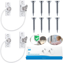 eSynic 2pcs Kids Window Restrictor Locks Window Locks UPVC Baby Safety Security Wire Catch with Keys for Baby Children Safety Perfect for Home Public