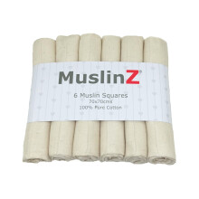 MuslinZ- 6 pack Muslin Squares Baby Burp Cloths 70x70cms Perfect for Newborns, multi-use, Oeko-Tex standard 100, UK brand. (Unbleached, 6 Pack)