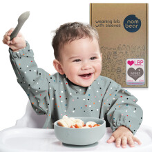 Nombear Baby Bibs with Sleeves for 6-24 Months, 1 Pack - Easy Wipe Clean, Machine Washable Baby Weaning Bib with Sleeves, Waterproof Long Sleeve Bibs