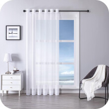 MRTREES White Net Custom Curtains, Sheer Eyelet Curtains for Kitchen Bedroom and Living Room, Faux Linen Material Soft and Lightweight