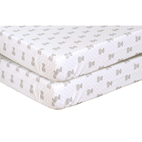 100% Egyptian Cotton Cot Bed Fitted Sheet Thread Count 200 2 Pack - Teddy Grey - 70 x 140 cm