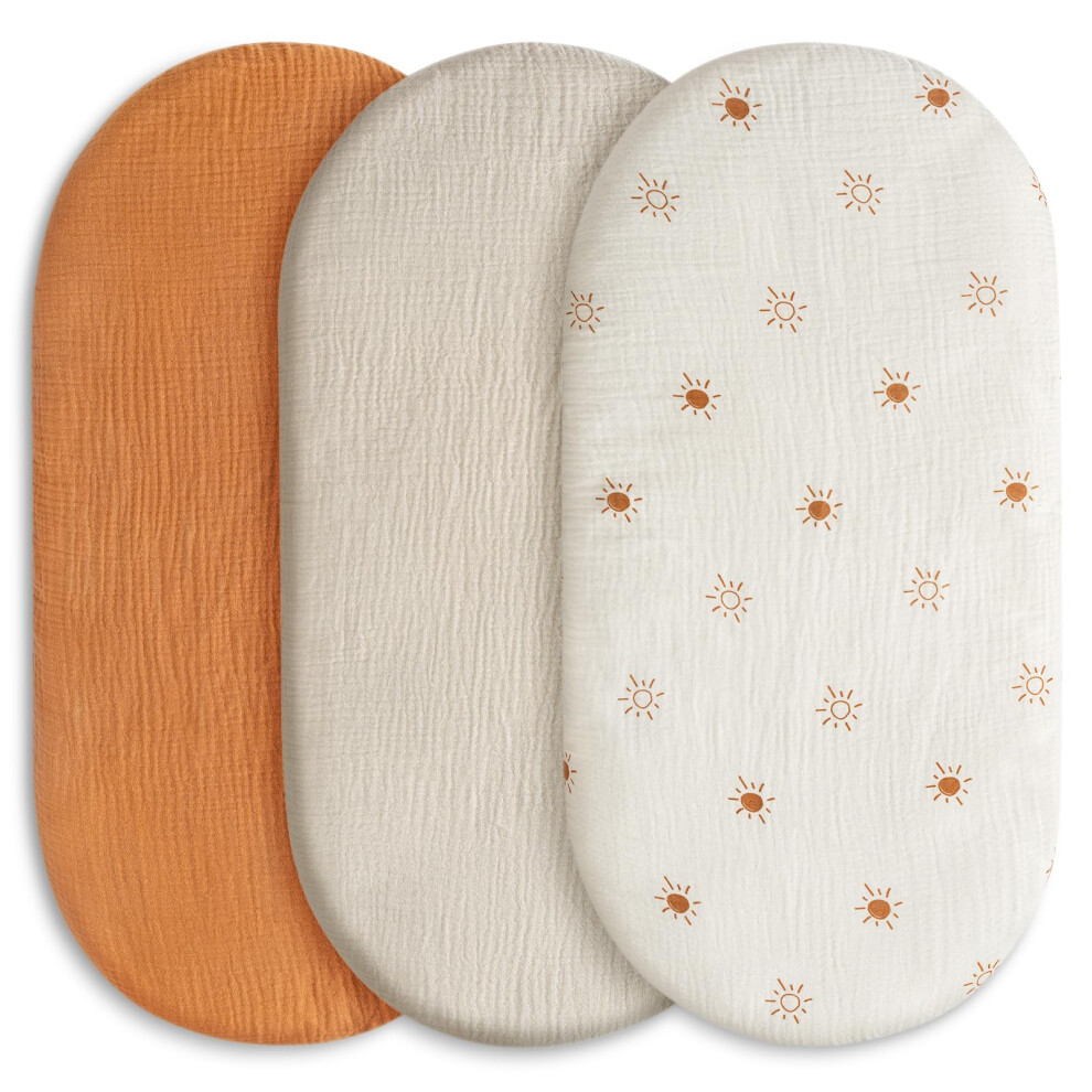 Baby Mattress Cover, Fitted Sheet, Pack of 3, 100% Muslin Cotton,Oeko-Tex 100,Muslin Bassinet Sheets,Bassinet Cover,Pram Mattress Cover,83 x 43 x 10