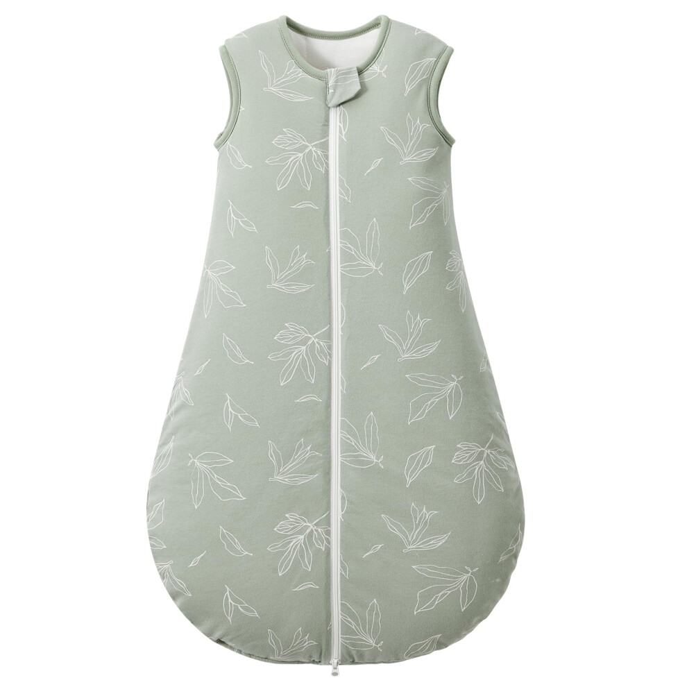 2.5 Tog Winter Baby Sleeping Bag 0-6 Months, 100% Cotton Baby Wearable Blanket For Newborn Sleep Sack, Leaves Green Lulumonkey