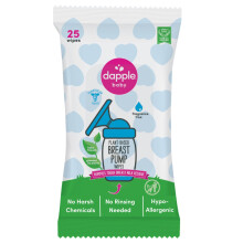Dapple Baby Breast Pump Wipes, 25 Count, Fragrance Free, Plant Based & Hypoallergenic, Removes Milk Residue, Taste-Free, Convenient Wipes Pouch