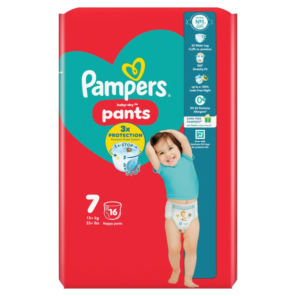 Pampers Baby-Dry Nappy Pants Size 7, 16 Nappies, 17Kg+, Carry Pack