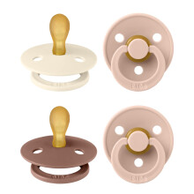 BIBS Colour Symmetrical Soother 4-Pack, BPA Free Dummy Pacifier, Symmetrical Nipple. Natural Rubber Latex, Made in Denmark. 0-6 Months (Pack of 4), B