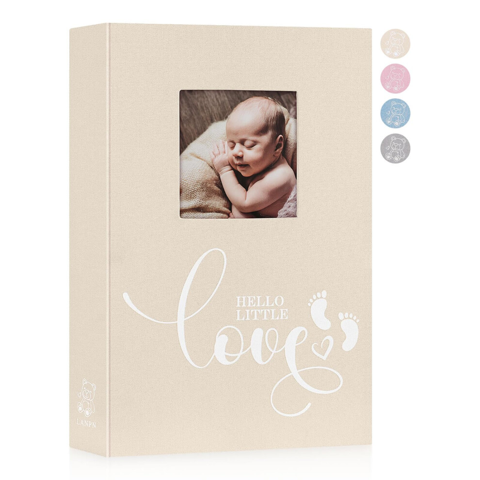 Baby Photo Album 6X4 300 Pockets, Linen Hardcover Newborn Memory Book With Memo Writing Area, Bebe Photobook, Slip-In Picture Book, Ultrasound Lanpn