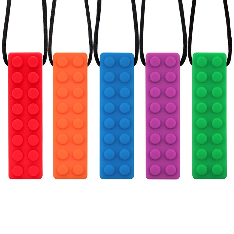 Sensory Chew Necklace, 5 Pack Silicone Chew Pendant Training And Development Fidget Toy Chewing Necklace For Teething Babies, Autism Adhd Sp Novelfun
