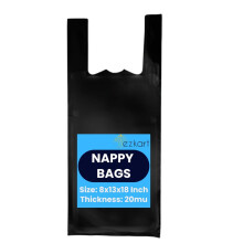 ezkart Pack of 500 - Black Strong Plastic Nappy Bags with a Comfortable Grip| Heavy Duty for Multi-Purpose Uses, Durable Sanitary Disposal Bag, 100%
