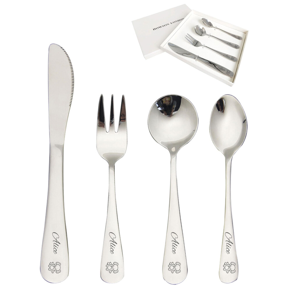Edsg Boys Personalised Cutlery Set For Children Christening Gift For Girls Knife Fork Spoon 4Pcs Stainless Steel For Kids Toddler Cutlery Set Gifts In Gift