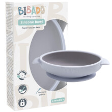 BIBaDO - Silicone Baby Bowl (Mist) - Stay Put Suction Bowl - Oval Shape - First Meals & Snacks - Durable, Dishwasher & Microwave Safe, BPA Free - Med