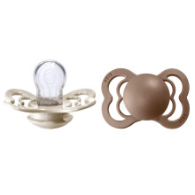 BIBS Supreme Soother 2-Pack, BPA Free Dummy Pacifier, Symmetrical Nipple. Silicone, Size 1 (0-6 Months), Vanilla/Dark Oak