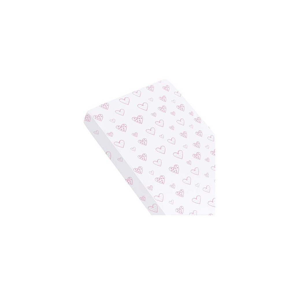 Cot Sheet Fitted 60X120cm, 100% Jersey Cotton, Ultra Soft & Breathable Cot Fitted Sheet, Hearts Print Pink Springspirit