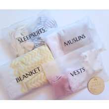 MagBub 20 x Maternity Bag Organiser Labelled Pouches Hospital Labour Essentials Wooden disc Hello World Gift for New Mum Baby Shower Ziplock Newborn