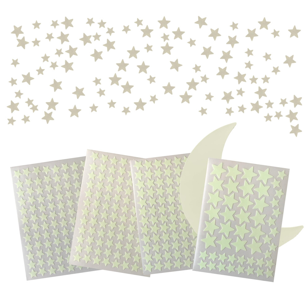 Glow In The Stars And Moon, Realistic No Dots No Squares Set. 338 Star Shaped Stickers And Moon, Luminous Adhesives For Room, Wall, B Dark Ffl Dreams