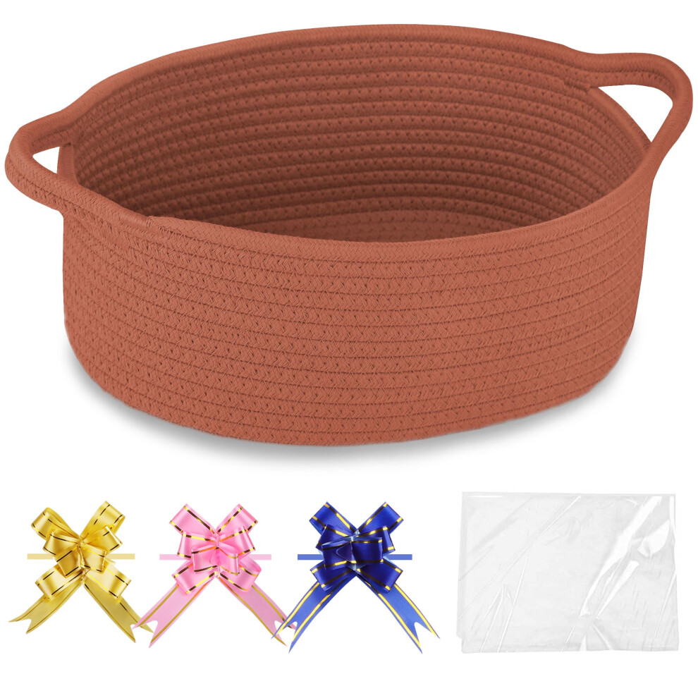 Comse Small Woven Basket With Gift Bags And Ribbons, Gift Basket Empty, Nursery Organisers Storage For Baby Toy, Cotton Rope, 30.5 X 20 X 13 Cm, Autu
