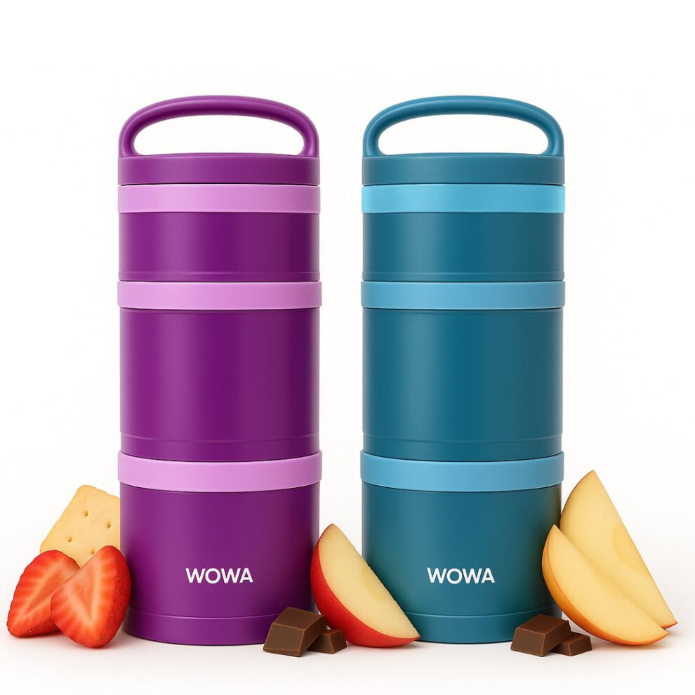 Kids Snack Box 2 Pack With Compartments Stackable Design, Organise Snacks For School, Traveling, Days Out - Fits In Diaper Bags, Lunch Bags & Ba Wowa
