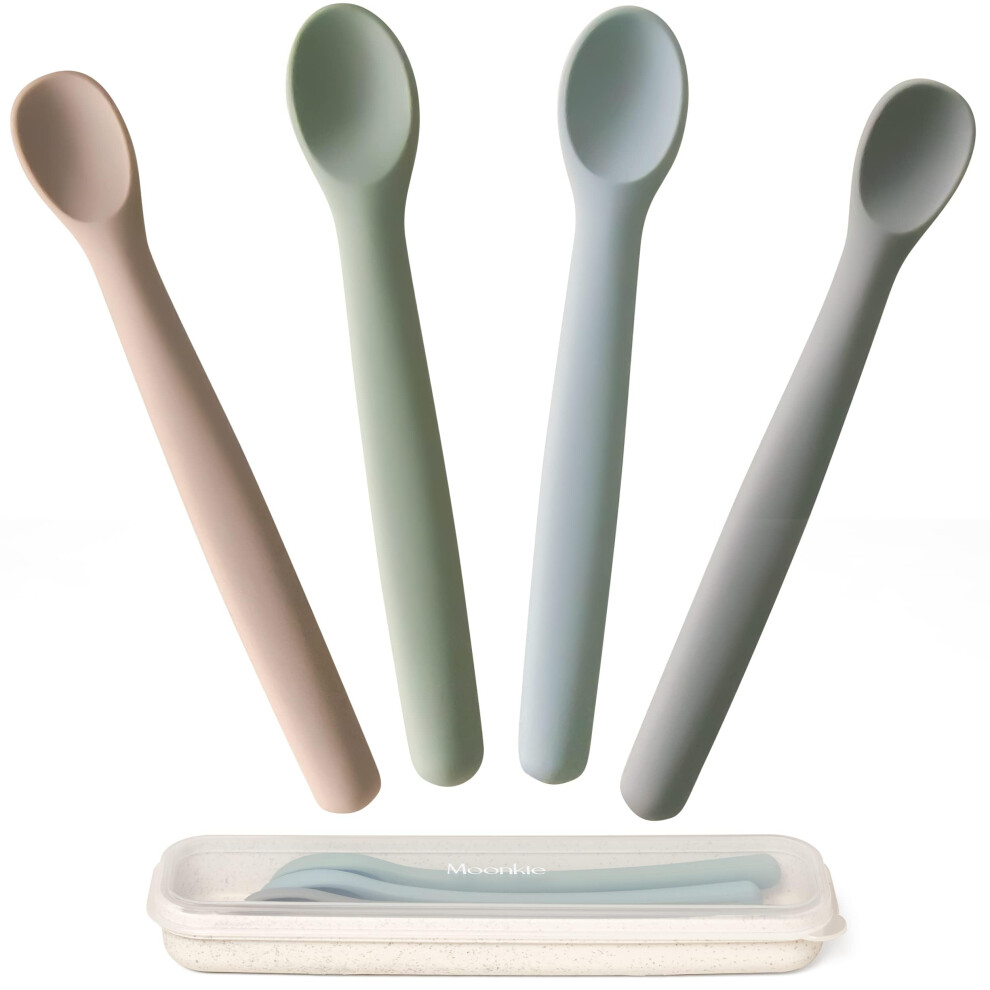 Silicone Baby Spoons Set Of 4, Soft-Tip Spoons For First Stage Infant Feeding, Bendable, Chewproof Baby Training Spoon Baby Utensils, Ideal F Moonkie