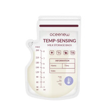 Oceenew 120 Pcs Temp-Sensing Breastmilk Storage Bags 250ml, BPA Free Milk Storage Bags with Pour Spout for Breastfeeding, Self-Standing or Flat Pre-s