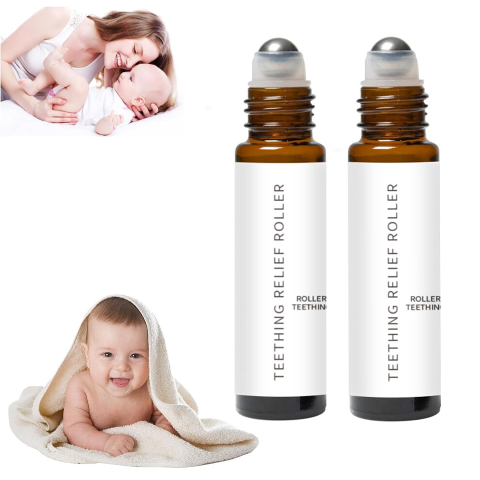 Teething Roller Natural Pain Relief Baby, Teething Roller Teething Oil For Reducing Teething Discomfort (2 Pcs) Funnaura