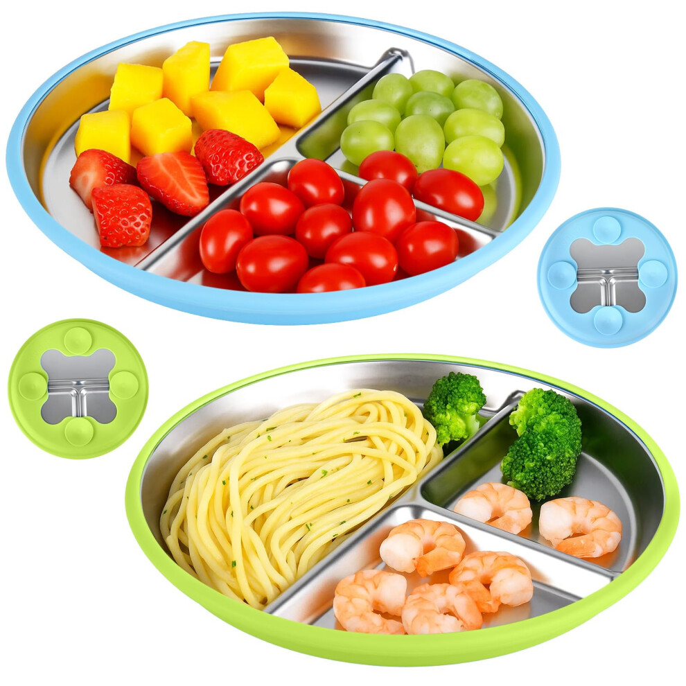 Comeder Stainless Steel Baby Plates With Suction - 2 Pack Divided Toddler Plates For Baby Led Weaning, Bpa-Free Non-Slip Feeding Set, Dishwasher Safe