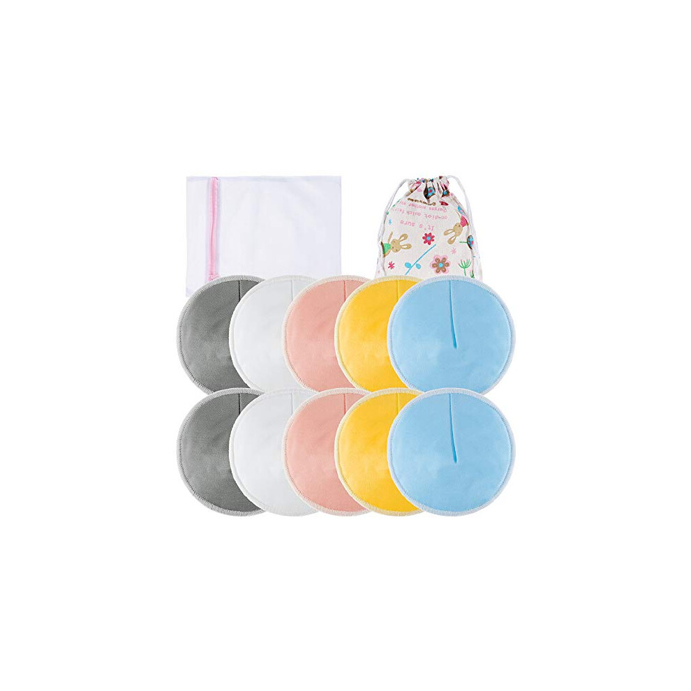 Lictin Nursing Pads 3D Contoured Shape 10pcs Nursing Pads Washable Organic Bamboo Nursing Pads Reusable Nursing Pads Washable Soft Absorbent Nursing