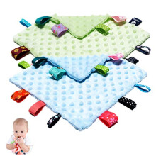 HECCEI Baby Tags Security Blanket & Lovey for Babies Plush Toy - 10 x 10 inches Square Taggy Soothing Blanket(Blue+Green) - Baby Gift
