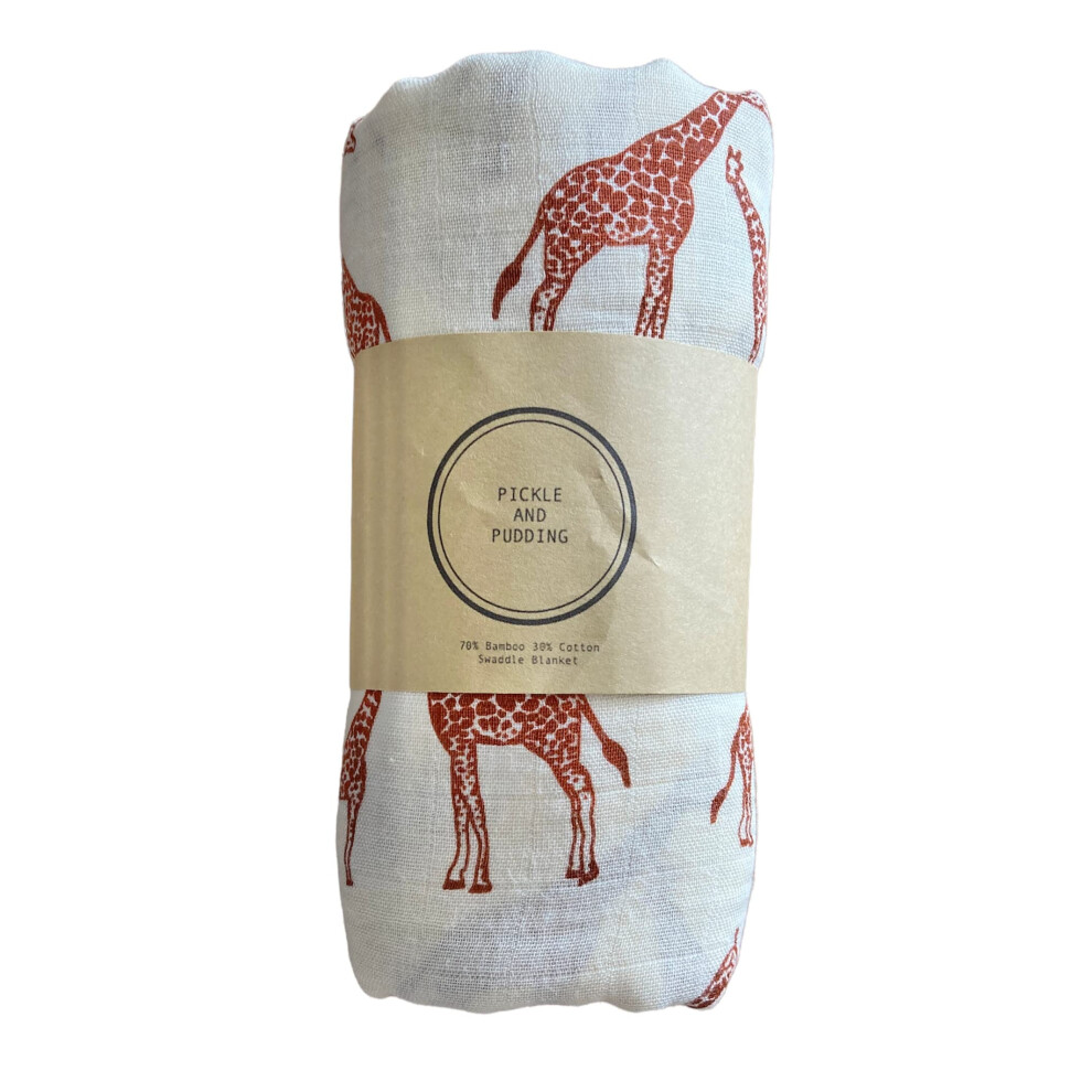 Bamboo Newborn Baby Blanket Wrap - Extra Large Muslin For Boys And Girls - Giraffe Design, 110X120cm Muslin Swaddle