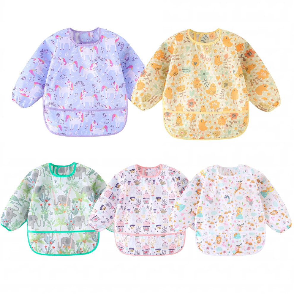 Yunguui Long Sleeve Baby Bib, Lightweight Waterproof Sleeved Bib Smock For Baby Toddler 3-30 Months