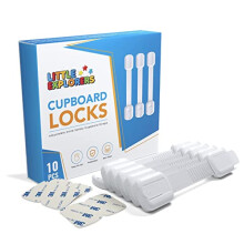 LittleExplorers Adjustable Child Safety Cupboard Locks (8 or 12 Pack) Baby Proof Cabinets & Drawers - Easy Install, No Tools Needed (10 Pack)