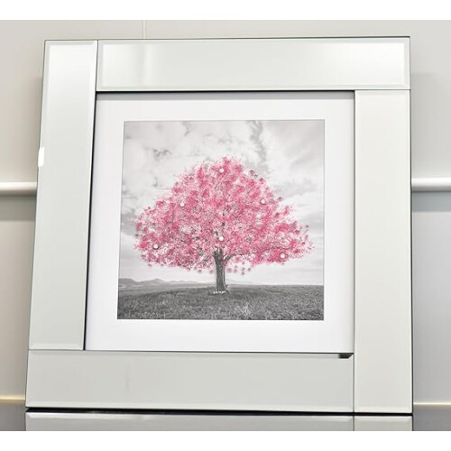 Blossom Tree Liquid Glitter Wall Art 55Cm Pink