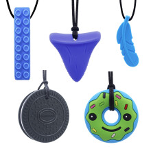 GNAWRISHING Chew Necklaces for Sensory Kids 5 Pcs Blue Sensory Chewy Toys for Autism Girls and Boys, ADHD Toddler, Adult